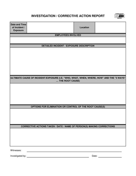 corrective action report template free